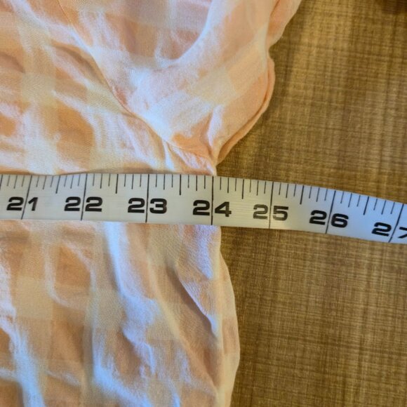 Zara Gingham Button Up Top Size Small Pink Semi Sheer Preppy Feminine Casual - Picture 6 of 7